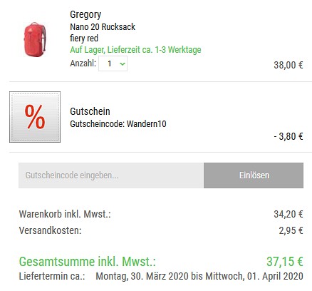 10% Extra-Rabatt auf Wanderartikel bei bergzeit - nur noch kurze Zeit