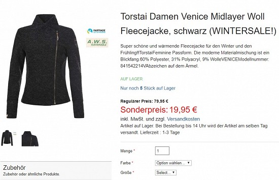 Torstai Damen Venice Midlayer 19,95€ - 75% Ersparnis