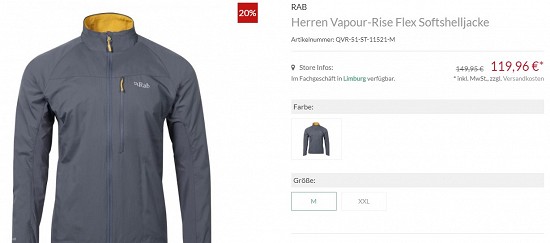 Rab Herren Vapour-Rise Flex Softshelljacke 119,96€ - 20% Ersparnis