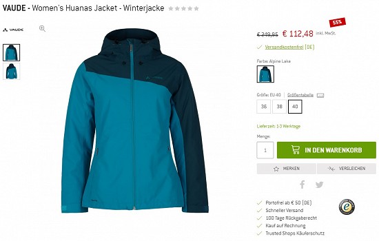 Vaude - Women's Huanas Jacket - Winterjacke 112,48€ - 55% reduziert