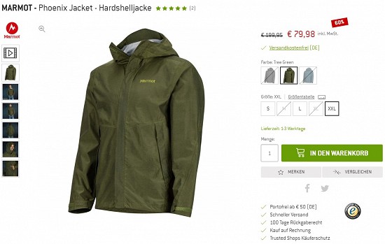 Marmot - Phoenix Jacket - Hardshelljacke 79,98€ - 60% Ersparnis