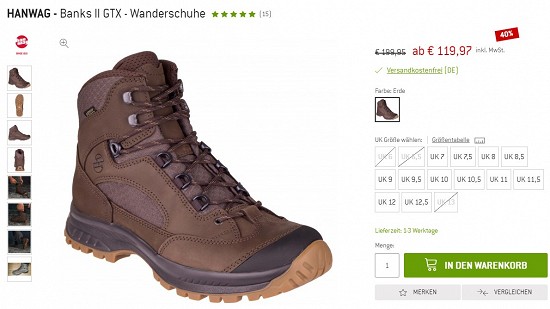 Hanwag - Banks II GTX - Wanderschuhe 119,97€ - 40% ermäßigt