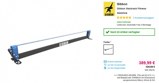 Bis zu 60% Rabatt auf Slacklines bei sportokay