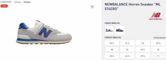 Deal of the Day: NEW BALANCE Herren Sneaker 33% reduziert bei intersport