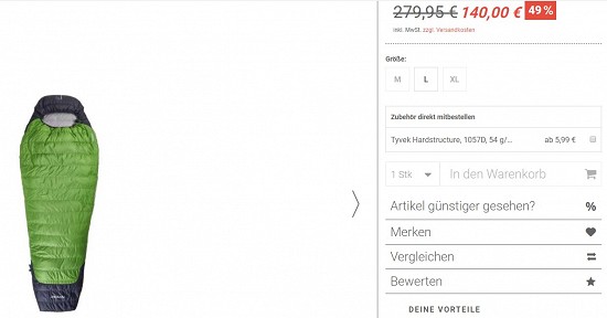 Nordisk Celsius +4°-Daunenschlafsack 140,00€ - 49% weniger