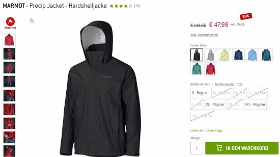 Marmot - Precip Jacket - Hardshelljacke 47,98€ - 60% gespart