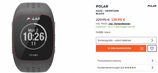 Polar M430-Sportuhr für 129,95€ - jetzt 43% günstiger