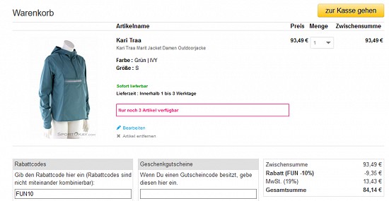 15% Rabatt auf Bekleidungsneuheiten bei sportokay
