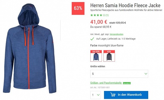 Rock Experience Herren Samia Hoodie Fleece Jacke 41,00€ - 63% Ersparnis