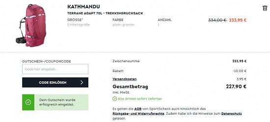 10€ geschenkt pro ausgewähltem Highlight zum Wandern oder Biken bei sportscheck