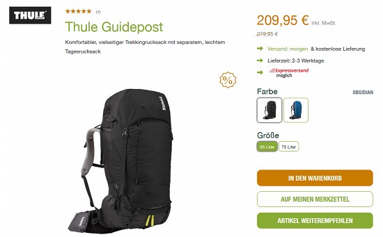 Thule Guidepost-Trekkingrucksack (m/w) für 209,95€ statt 279,95€ - jetzt 25% reduziert