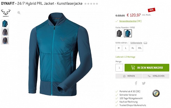 Dynafit - 24/7 Hybrid PRL Jacket - Kunstfaserjacke für 120,97€ - 45% reduziert