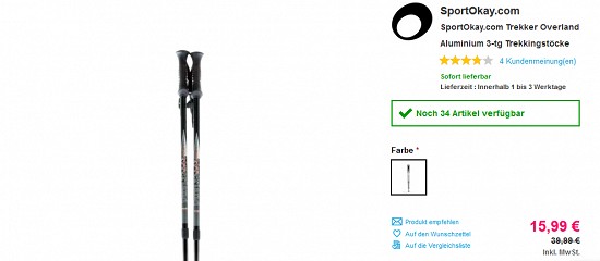 Bis zu 50% Rabatt auf Wanderstöcke bei sportokay.com