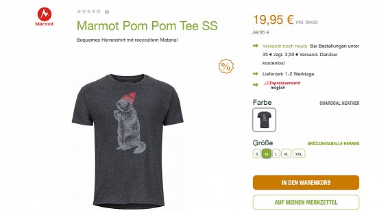 Marmot Pom Pom-T-Shirt für Herren 50% reduziert bei unterwegs