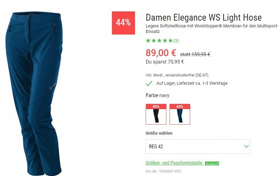 Löffler Damen Elegance WS Light Hose 89,00€ - 44% Ersparnis