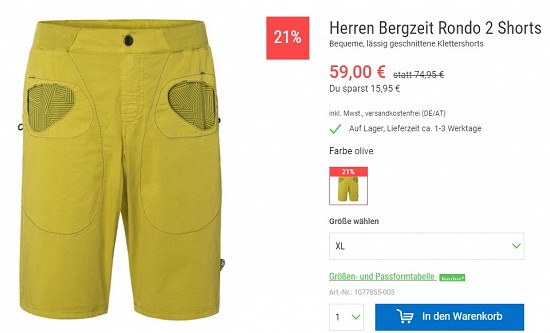 E9 Herren Bergzeit Rondo 2 Shorts 59,00€ - 21% gespart