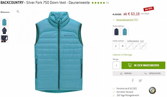 Backcountry - Silver Fork 750 Down Vest - Daunenweste 63,18€ - 60% weniger