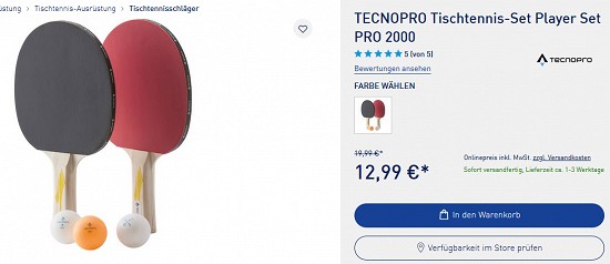 Deal of the Day: TECNOPRO PRO 2000-Tischtennis-Set 35% reduziert bei intersport