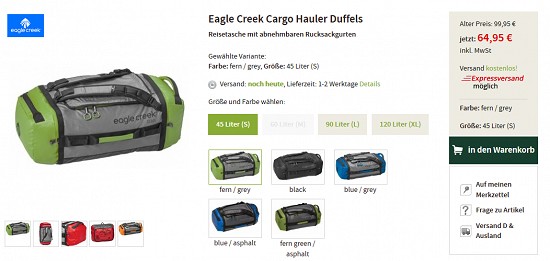 Eagle Creek Cargo Hauler Duffels reduziert bei unterwegs.biz