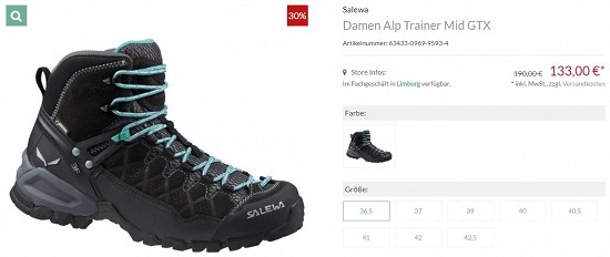 Salewa Damen Alp Trainer Mid GTX 133,00€ - 30% gespart
