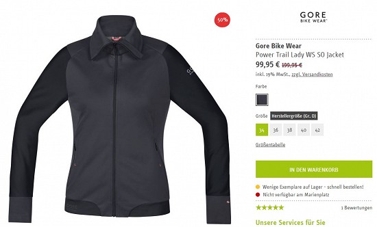Gore Bike Wear Power Trail Lady WS SO Jacket 99,95€ - 50% reduziert