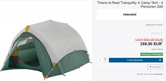 Therm-a-Rest Tranquility 4 Camp Tent 289,90€ - 48% günstiger