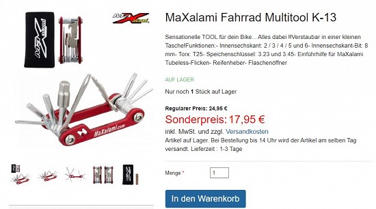 MaXalami Fahrrad Multitool K-13 für 17,95€ - 28% billiger