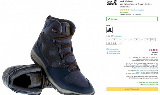 Jack Wolfskin Vancouver Texapore Mid Herren Wanderschuhe 76,49€ - 45% günstiger