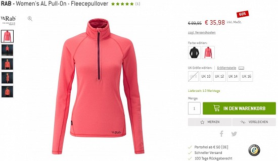 RAB - Women's AL Pull-On - Fleecepullover 35,98€ - 60% weniger