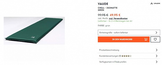 Vaude Chill  - Isomatte 49,95€ - 50% Ersparnis