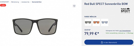 Deal of the Day: Red Bull SPECT-Sonnenbrille BOW für 79,99€ statt 139,99€ bei intersport