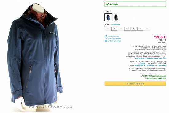 Vaude Ampeza 3in1 Parka Damen Mantel 199,99€ - 60% Ersparnis