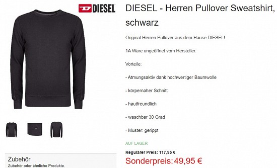 Diesel - Herren Pullover Sweatshirt 49,95€ - 57% weniger