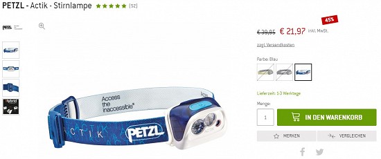 Petzl - Actik - Stirnlampe 21,97€ - 47% reduziert