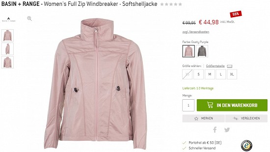 Basin + Range - Women's Full Zip Windbreaker - Softshelljacke 44,98€ - 55% Ersparnis