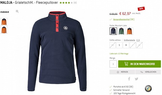 Maloja - GrialetschM. - Fleecepullover 62,97€ - 30% weniger