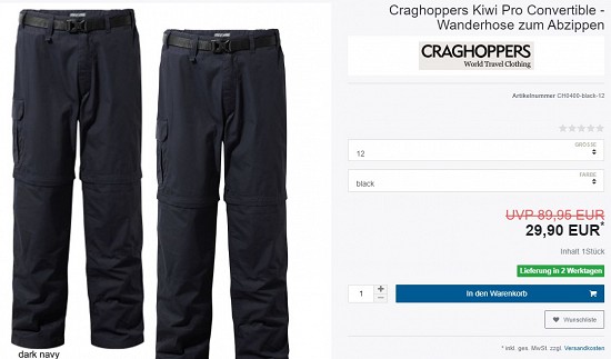 Craghoppers Kiwi Pro Convertible - Wanderhose zum Abzippen 29,90€ - 66% günstiger