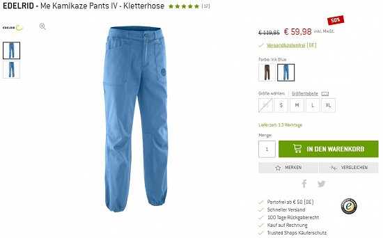 Edelrid - Me Kamikaze Pants IV - Kletterhose 59,98€ - 50% reduziert