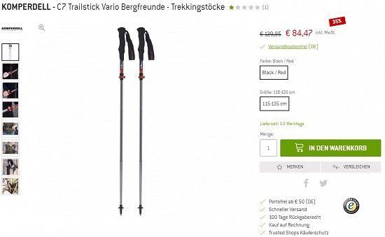 Komperdell - C7 Trailstick Vario Bergfreunde - Trekkingstöcke 84,47€ - 35% billiger
