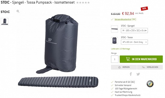 STOIC - Sjangeli - Tossa Pumpsack - Isomattenset 92,94€ - 40% reduziert