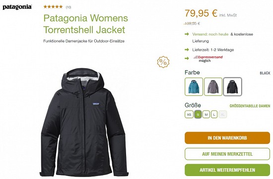 Patagonia Womens Torrentshell Jacket 79,95€ - 42% Ersparnis