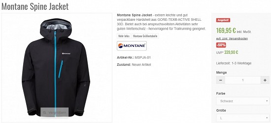 Montane Spine Jacket 169,95€ - 50% gespart