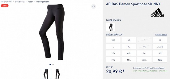 Adidas Damen Sporthose Skinny 20,99€ - 65% günstiger