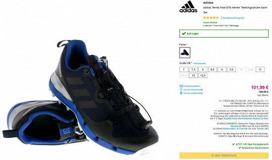 adidas Terrex Fast GTX Herren Trekkingschuhe Gore-Tex 101,99€ - 36% gespart