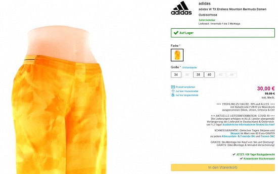 adidas W TX Endless Mountain Bermuda Damen Outdoorhose 30,00€ - 70% reduziert