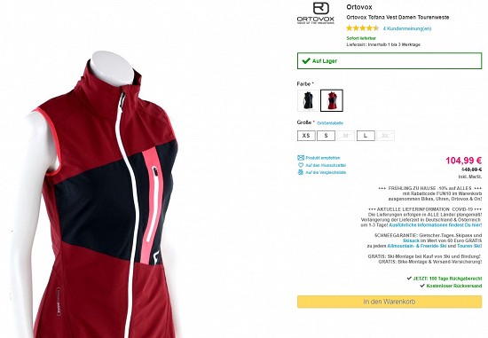 Ortovox Tofana Vest Damen Tourenweste 104,99€ - 30% Ersparnis