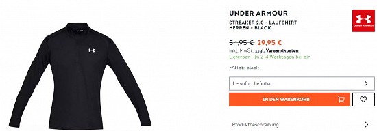 Under Armour Streaker 2.0 - Laufshirt Herren 29,95€ - 45% reduziert