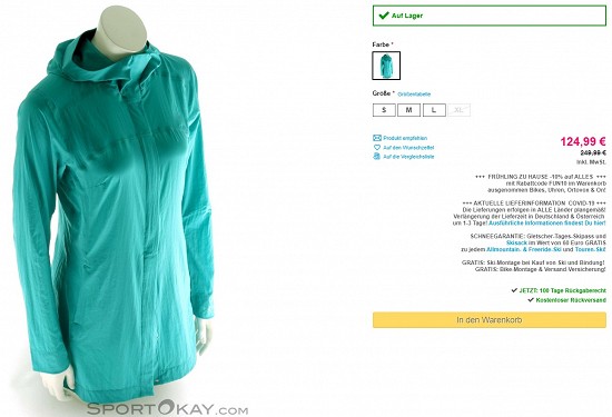 Arcteryx A2B Windbreaker Jacket Damen Mantel 124,99 - 50% reduziert