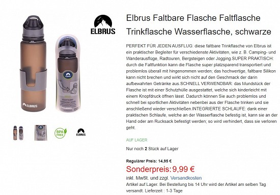 Elbrus faltbare Flasche 9,99€ - 33% weniger