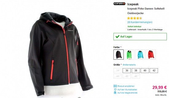 Icepeak Pirke Softshelljacke Damen 75% günstiger bei sportokay.com